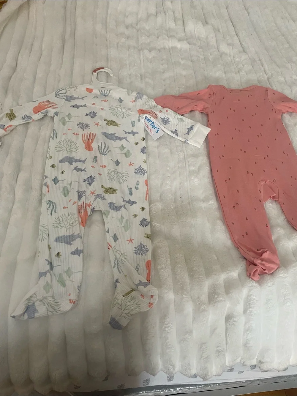 Carter's Coral Pink 'Little Sister' Footed One-Piece & Ocean Print Sleepsuit